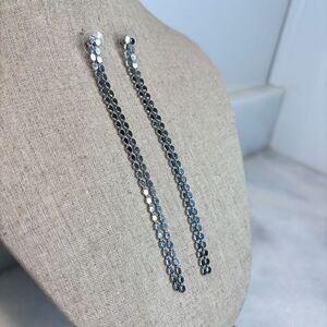 Francescas Collections Linear Geometric Strand Long Drop Earrings Silver-tone 5"
